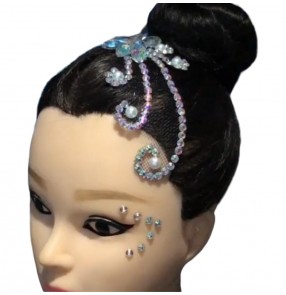 Women girls kids rhinestones professional latin ballroom dance headdress bling gemstones stage performance headpiece hair accessories
